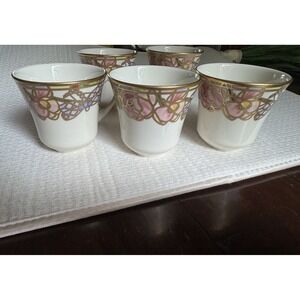 Pickard China Grandeur Stained Glass Rose‎ Pomegranate Tea Cups Set of 5 Vintage